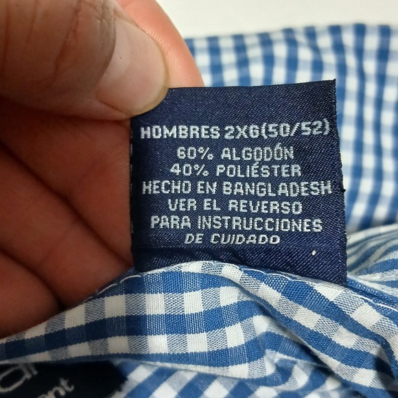 Puritan Mens 2XL Mellow‎ Blue Gingham Button Down Shirt Wrinkle Resistant - Picture 4 of 8